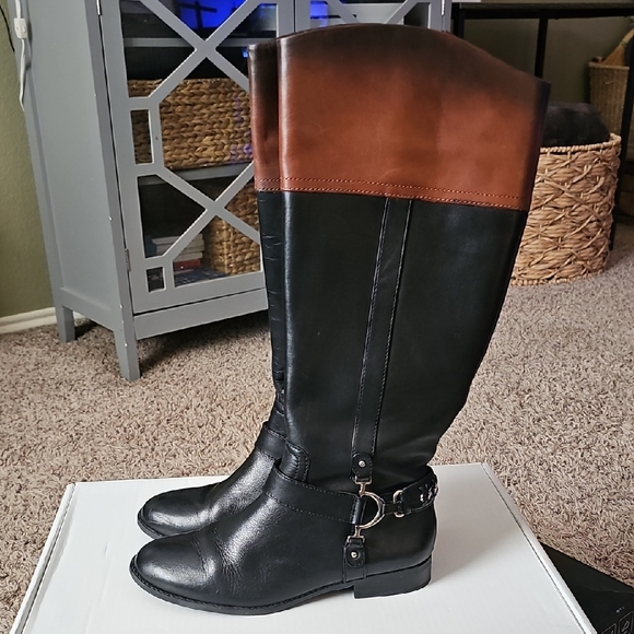 Alex Marie Shoes - Alex Marie Riding Boots, Black and Brown Knee High, Womens Size 9